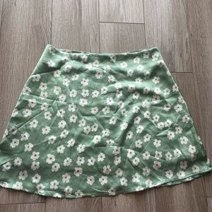 Green Floral Satin Skirt
